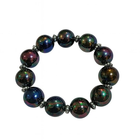Vintage Faux Peacock Pearls Stretch Bracelet - Picture 1 of 4